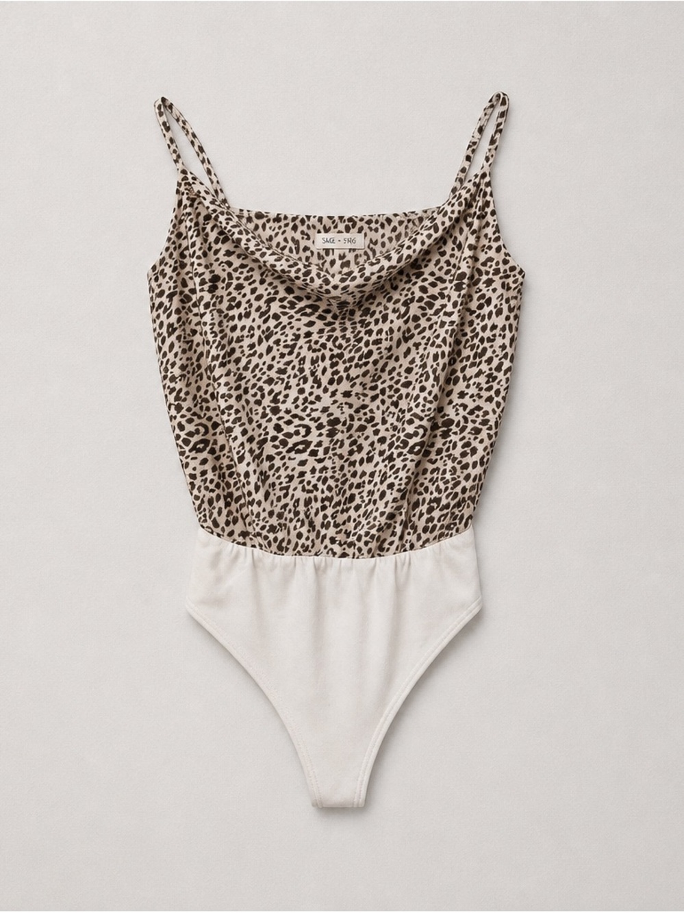 She + Sky Leopard Print Cowl Neck Bodysuit in Beige and Black